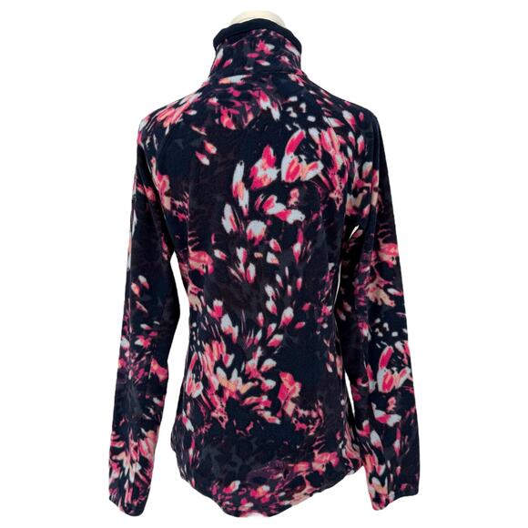 Columbia Floral Print Quarter Zip Pullover Fleece Sweatshirt Women's M Navy Pink - Picture 2 of 7